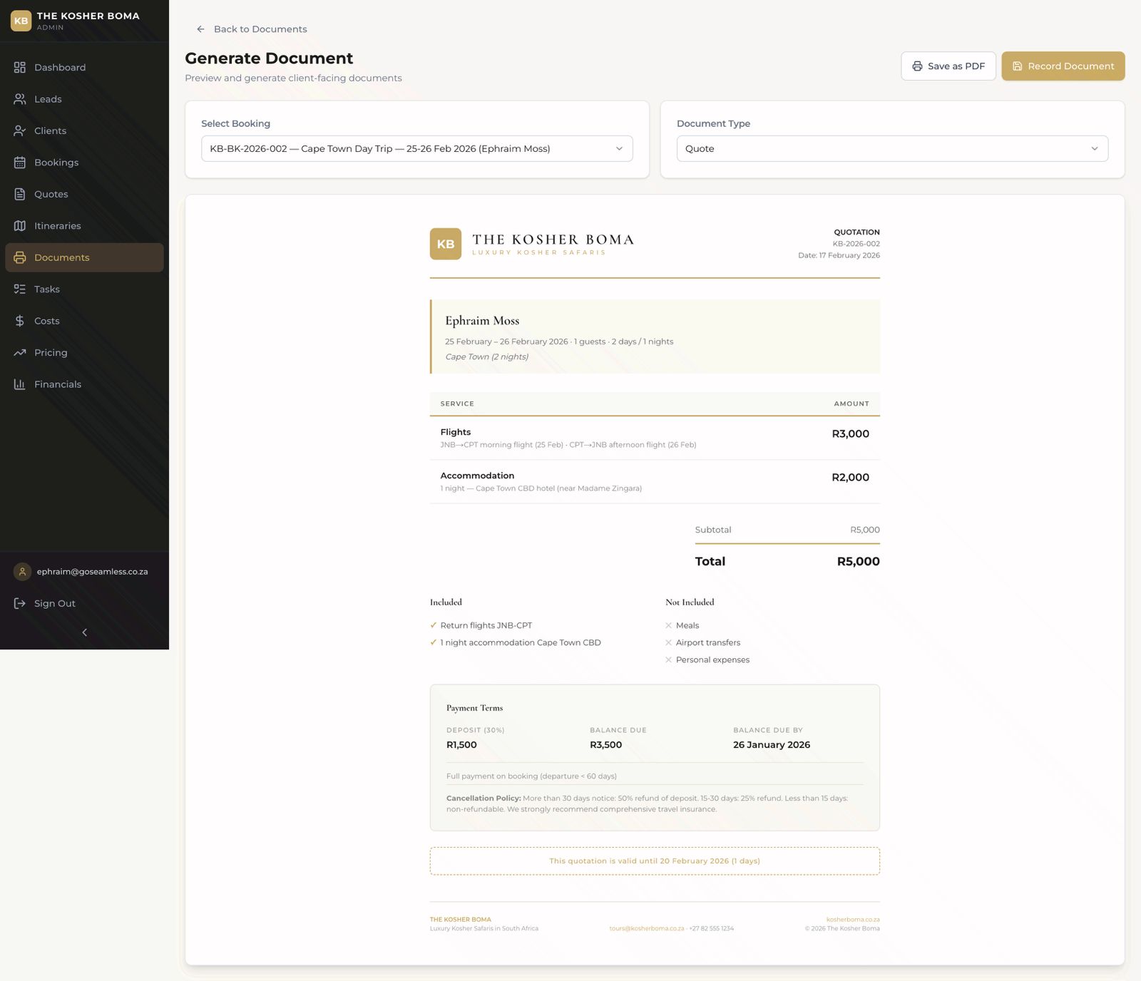 Kosher Boma quote generator