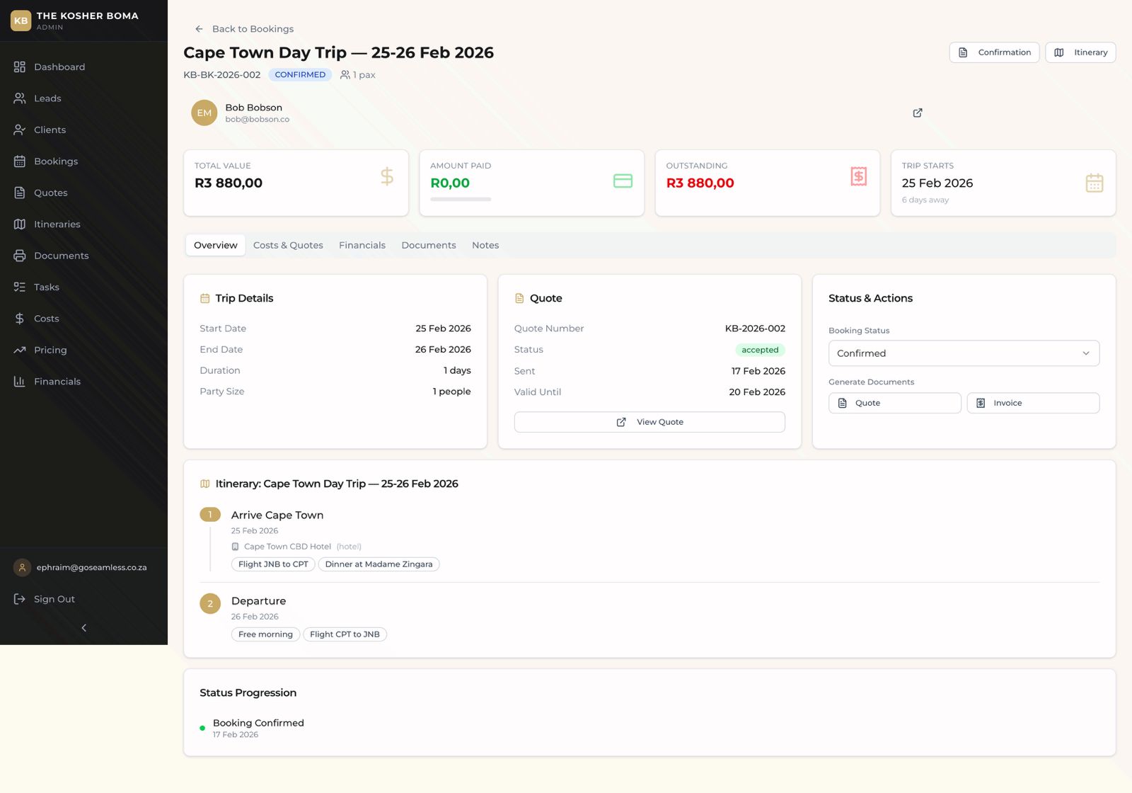 Kosher Boma financial breakdown