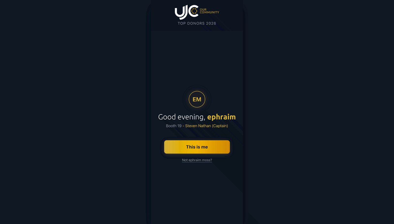 UJC donor welcome screen